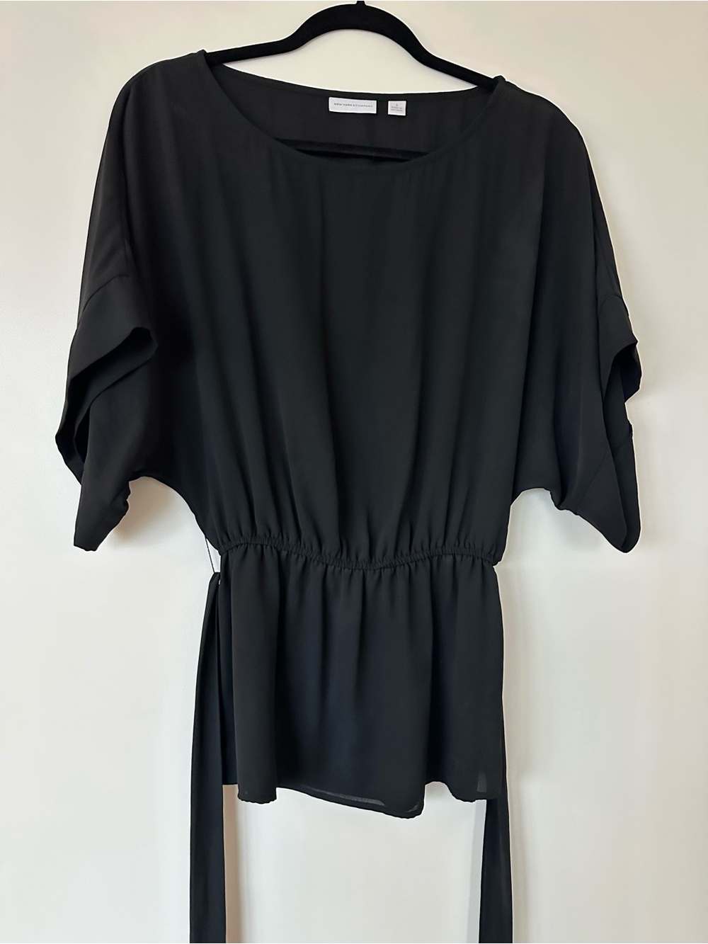 New York & Company Black Tie-Waist Peplum Blouse